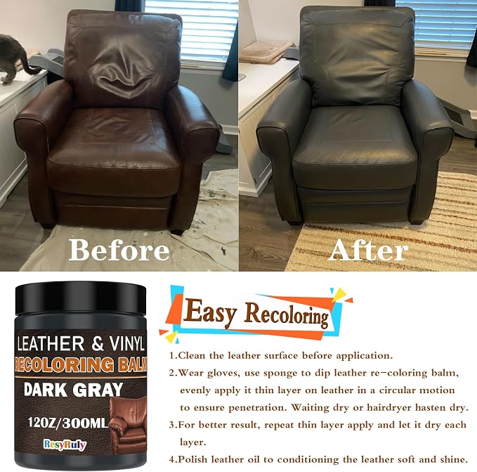 Dark Gray Recoloring Balm Leather Vinyl Auto Dash Board Car Interior Seats - Image 3