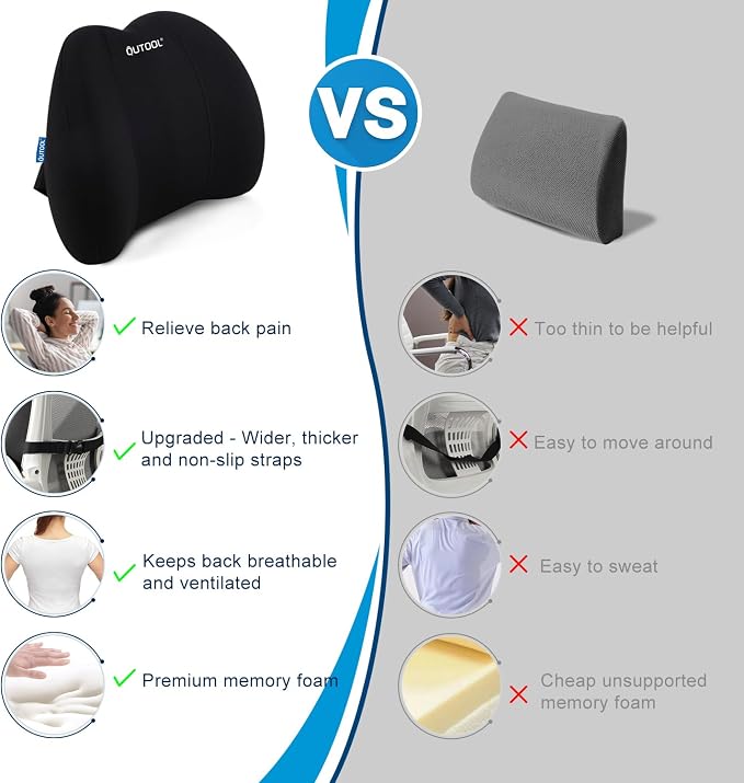 QUTOOL Lumbar Support Pillow for Office Chair, Memory Foam Low Back Support - Image 7