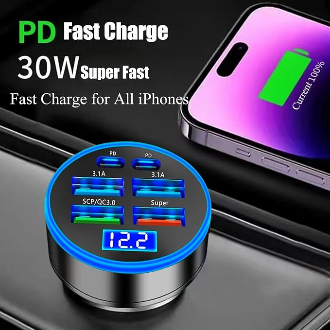 Super Fast Charge USB C Car Phone Charger Adapter 6 in 1 - Image 6