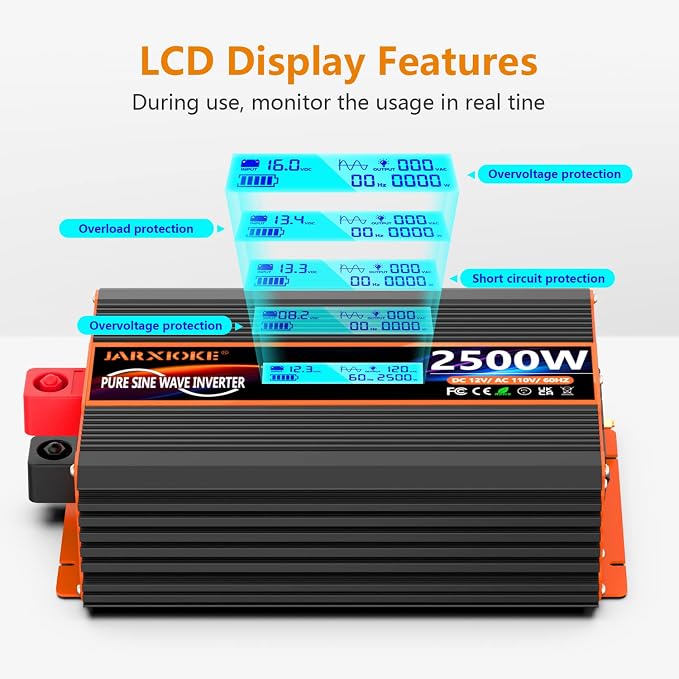 2500 Watt Pure Sine Wave Power Inverter 12V DC to 110V 120V Converter - Image 2