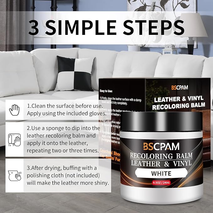 White Leather Recoloring Balm, Leather Couch Scratch/Stain Remover, Leather - Image 5