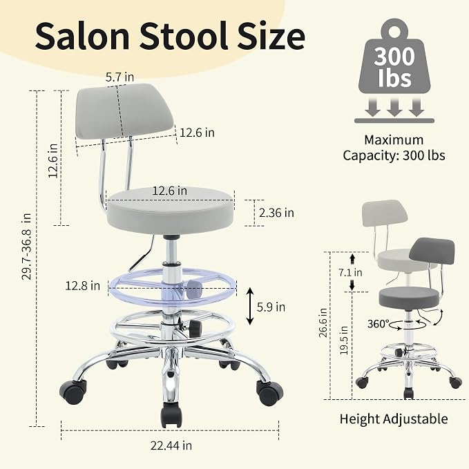 Rolling Massage Chair, Height Adjustable Salon Stool - Image 2