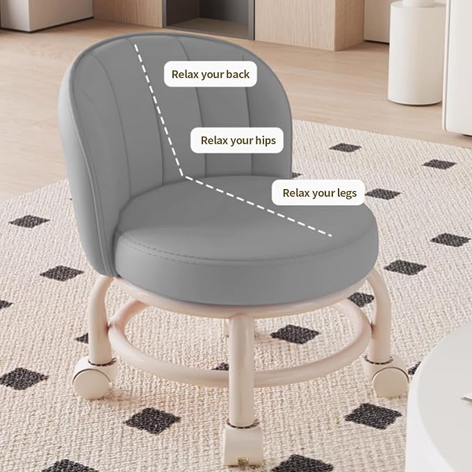 Low Rolling Stool with Backrest, Rolling Pedicure Seat, Low Stool with Wheels - Image 5