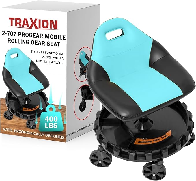 Traxion 2-707 Progear Mobile Rolling Gear Seat – Aqua Edition by TraXionEngineeredProducts