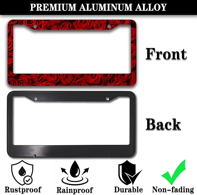 License Plate Frame Red License Plate Protector American Rose Red Rose Flower - Image 3