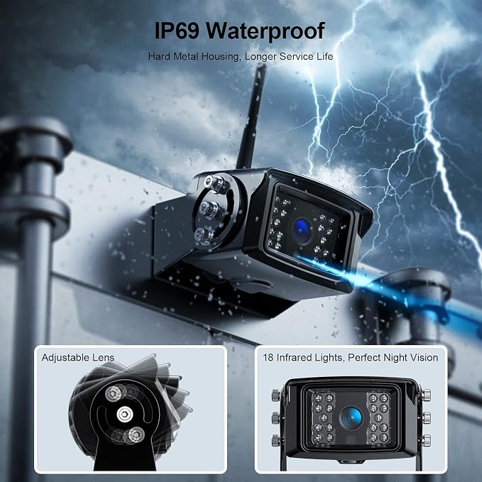 Fookoo 1080P 9" Wireless Backup Camera System, IP69 Waterproof Rear View Front - Image 7