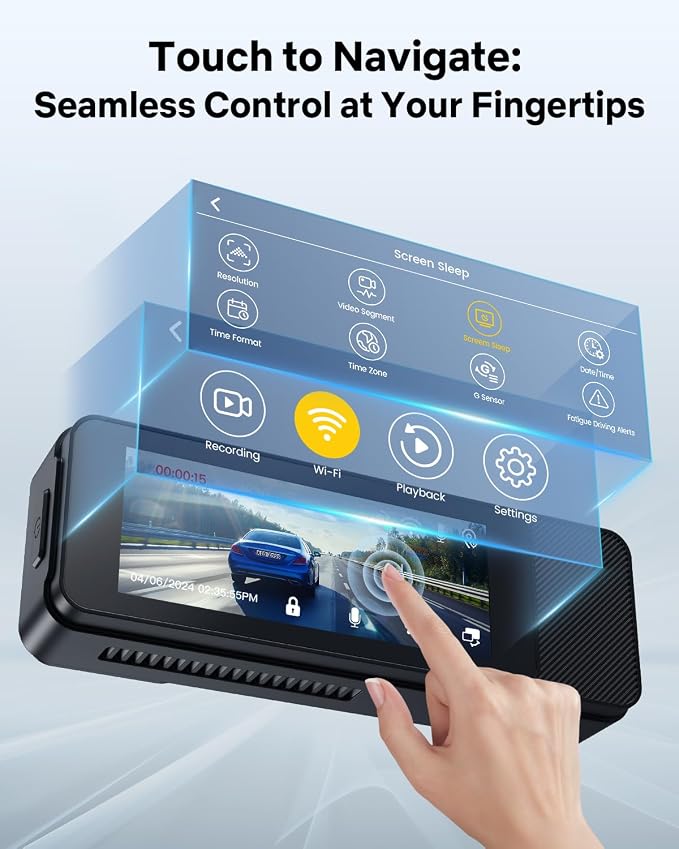 GKU Dash Cam Front and Rear, 3.18'' Touchscreen, 4K+1080P Dashcam, Built-in GPS - Image 3