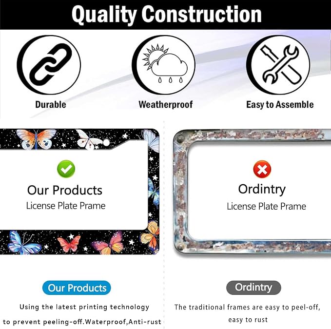 Butterfly License Plate Frame Animal Print License Plate Holder Bracket Metal - Image 5