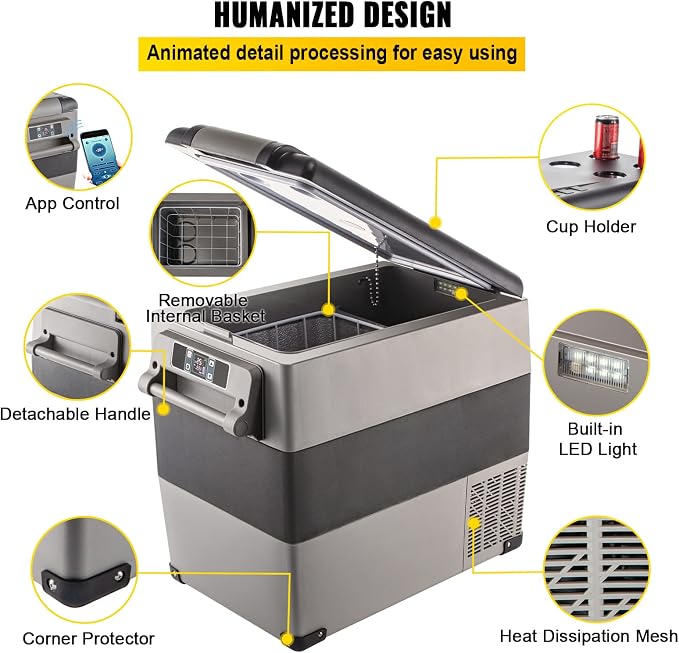 VEVOR CF55 12 Volt 58 Qt Refrigerator, Dual Zone Portable Compressor 12/24V DC - Image 5