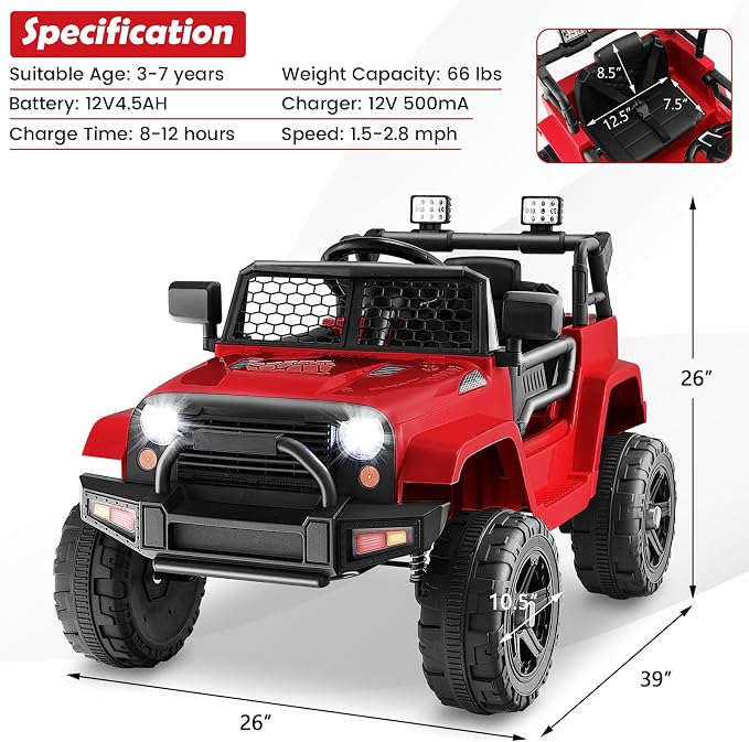 Costzon Ride on Car, 12V Battery Powered Truck Vehicle - Image 7