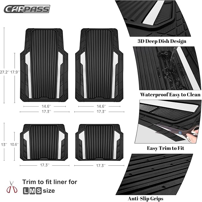 CAR PASS Heavy Duty Rubber Car Mats Metallic, Aluminum Film All Weather Floor - Image 4