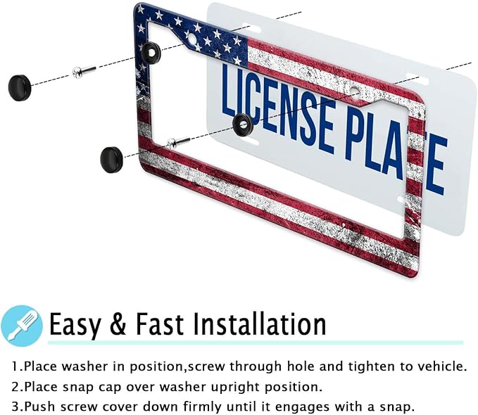 Vintage American Flag License Plate Frame, Retro USA Flag License Plate Holder - Image 8