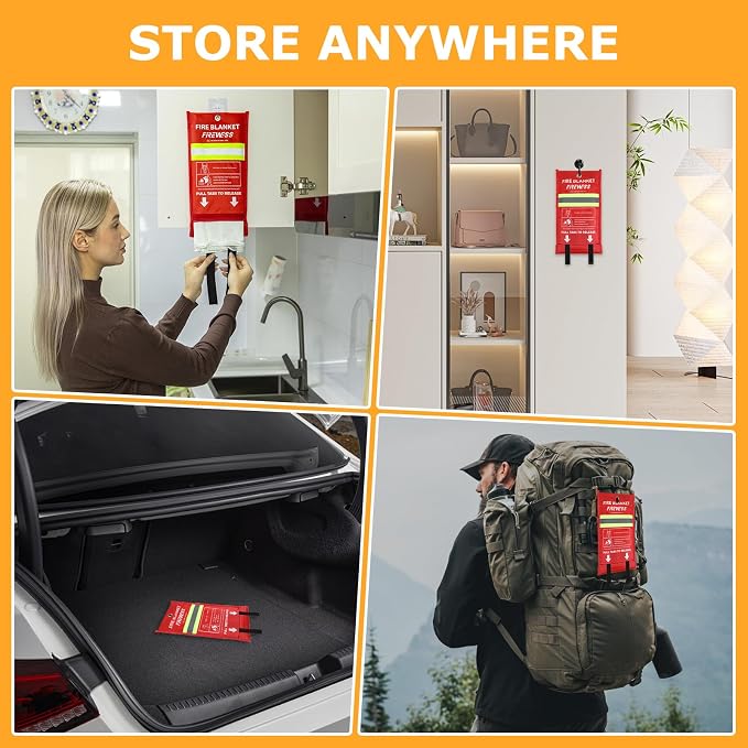 Emergency Fire Blanket, 2 Pack Fiberglass Flame Retardant Fire Blankets - Image 7