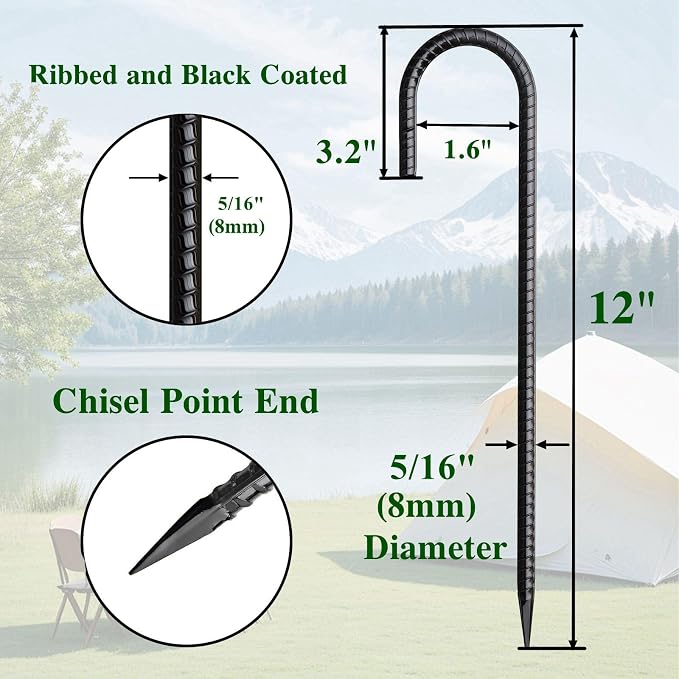 Rebar Stakes 12 Inch J Hook Ground Stakes Heavy Duty 30 Pack Chain Link Fence - Image 2