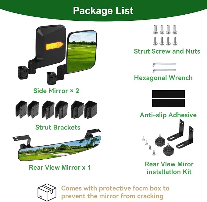 Golf Cart Mirrors Kit for EZGO Club Car Yamaha, No-Drilling Night Safety - Image 9
