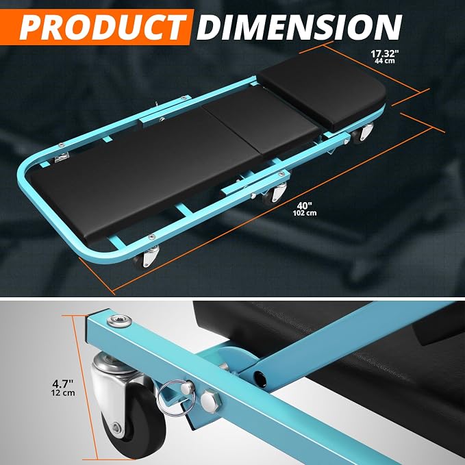 DNA MOTORING 40 Inches Folding 2 in 1 Rolling Z Creeper, Adjustable Roller - Image 5