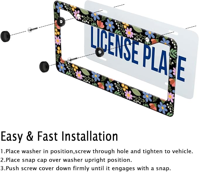 Florals License Plate Frame for Women, Metal Aluminum Rustproof Car Accessories - Image 6