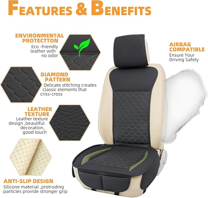Elantrip 2PCs Front Car Seat Covers Leather Car Seat Protector Universal fit - Image 4