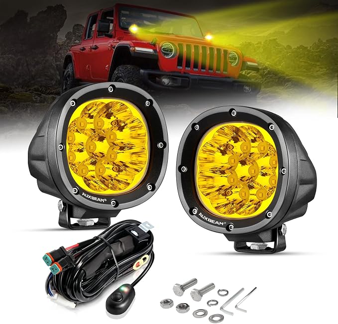 Auxbeam 4 Inch 90W Amber LED Fog Lights, 9000LM Super Bright Round Offroad by Auxbeam
