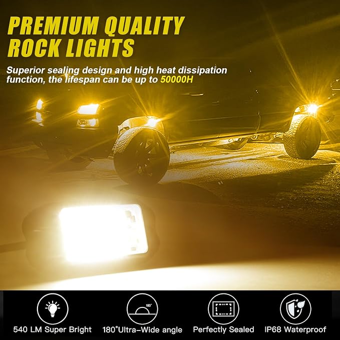 Nicoko 4Pods Pure Yellow 72 LEDs SMD Chips 72w High Power Rock Lights Super - Image 3