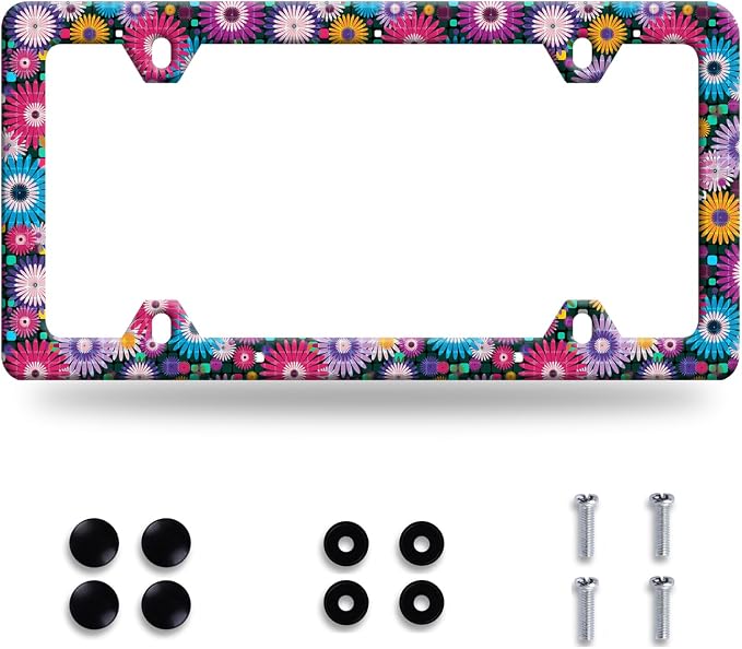 Abstract Hippie Flowers License Plate Frame Floral License Plate Stainless by GORSNKYE