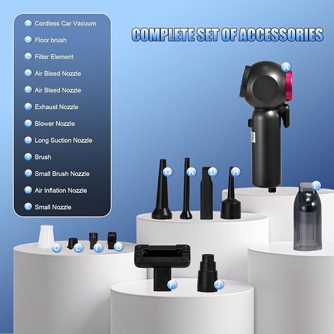 Car Vacuum Portable Handheld Cordless Vacuums, 20000PA Suction, 6000mAh Blower - Image 9