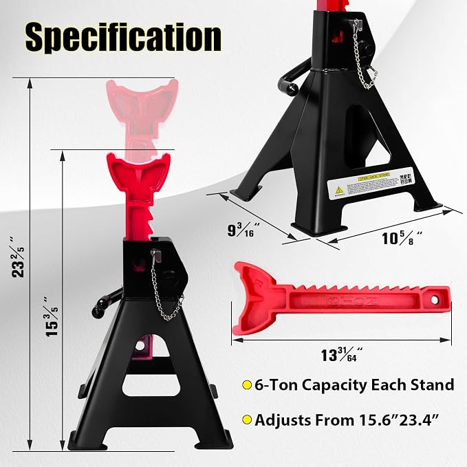 6 Ton Jack Stands, 15.6"-23.4" Adjustable - Image 2