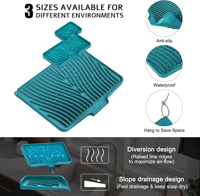 Silicone Dish Drying Mat for Kitchen Counter, Dish Drying Pad, Non-Slip Drain - Image 3