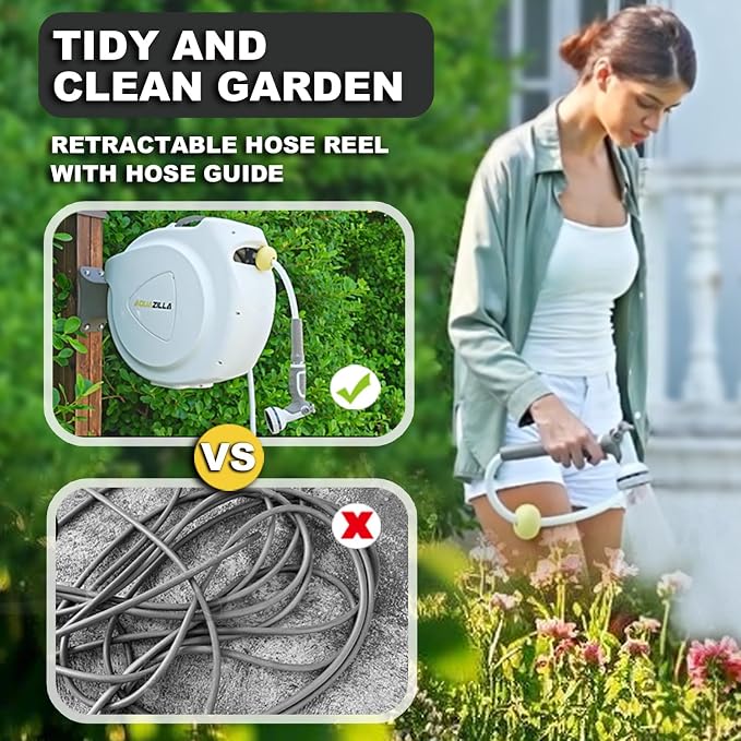 Retractable Garden Hose Reel, 1/2 in 120+6 ft, Heavy Duty Wall Mounted Water - Image 6