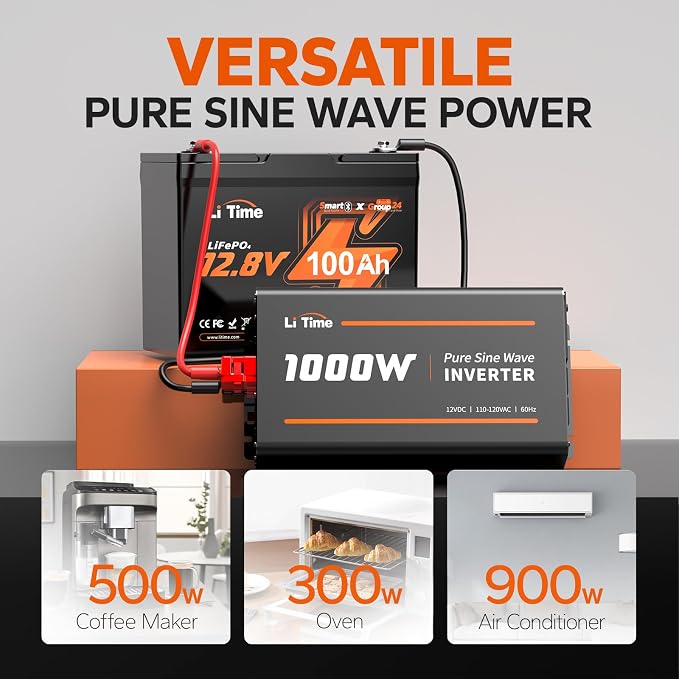 LiTime 1000W Pure Sine Wave Inverter 12V DC to 120V AC Converter - Image 3