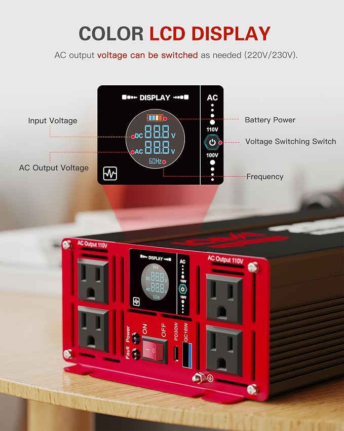 3000 Watts Power Inverter Pure Sine Wave DC 12V to 110V/120V AC 6000W Peak - Image 4