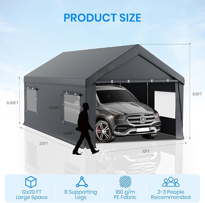 Carport 12x20 FT Heavy Duty, Outdoor Portable Garage - Image 2