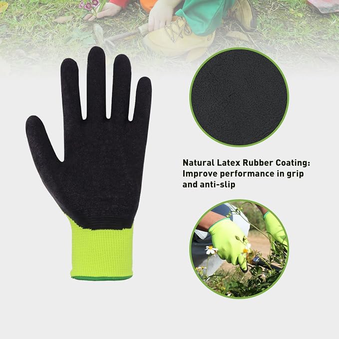 HANDLANDY 3 Pairs Kids Gardening Gloves Latex Free, Nitrile Coated Children - Image 3