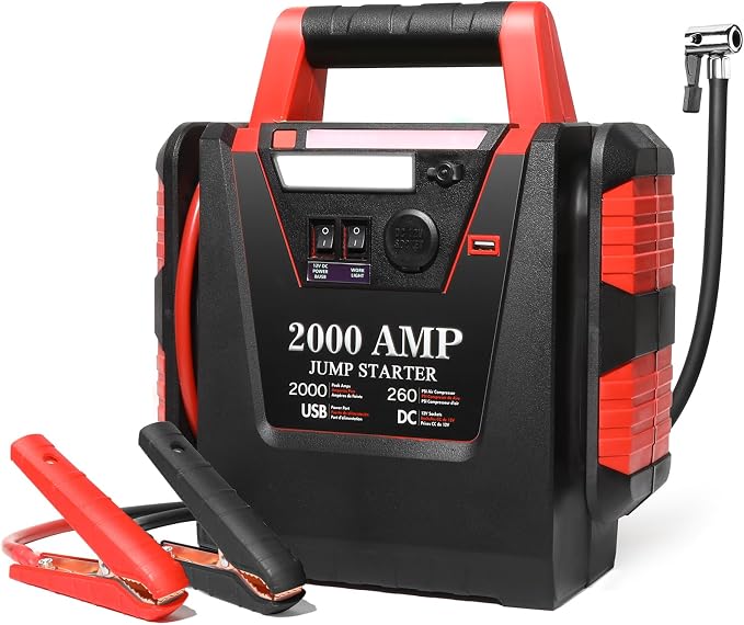 2000A Jump Starter with Air Compressor, Car Battery Jumper Starter 260 PSI Tire by FlyAutojumpstarter
