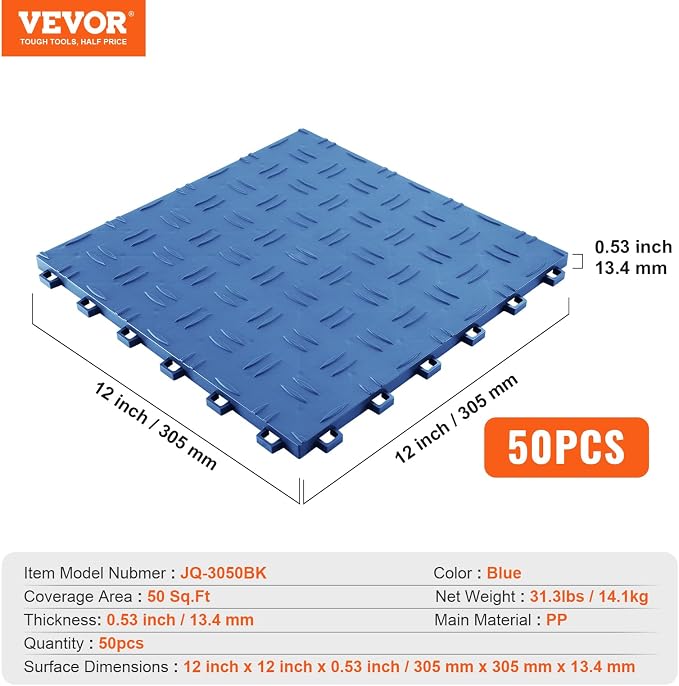 VEVOR Interlocking Garage Floor Covering Tiles, 50 Pack, Non-Slip Double-Sided - Image 7