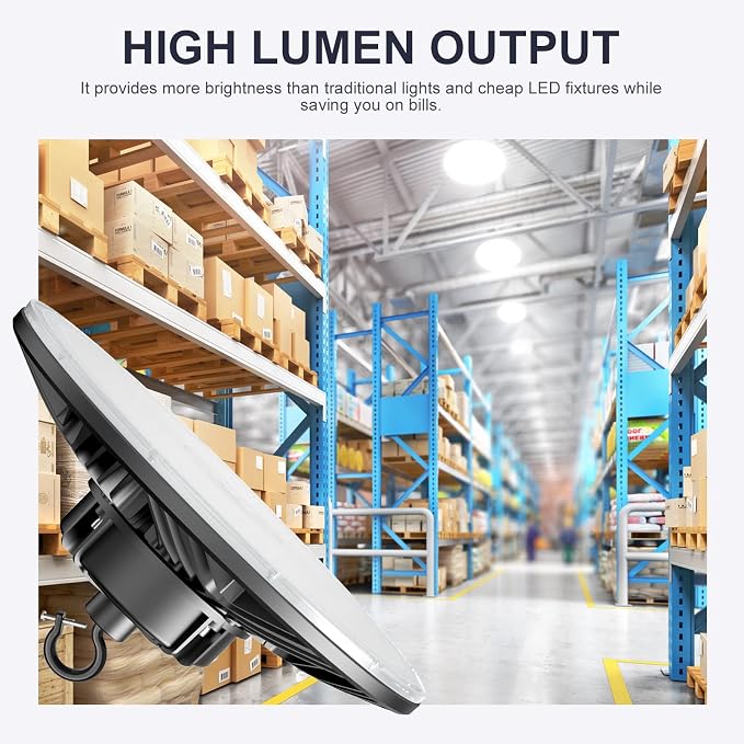 150W UFO-LED-High-Bay-Light, UL & DLC Listed 5000K Daylight 21000LM, 0-10V - Image 2