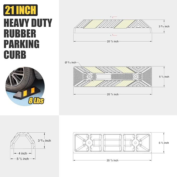 Heavy-Duty Rubber Parking Curbs, Parking Garage Floor Stoppers - Image 2