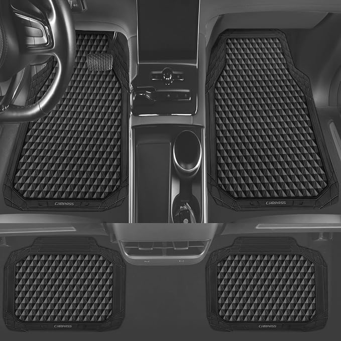 CAR PASS Black Rubber Car Mats, All-Weather Floor Mats Full Set Durable - Image 3