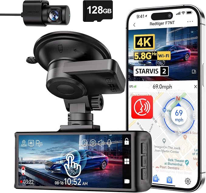 REDTIGER 4K Dash Cam Front and Rear, STARVIS 2 Sensor, Touch Screen 3.18" by REDTIGER