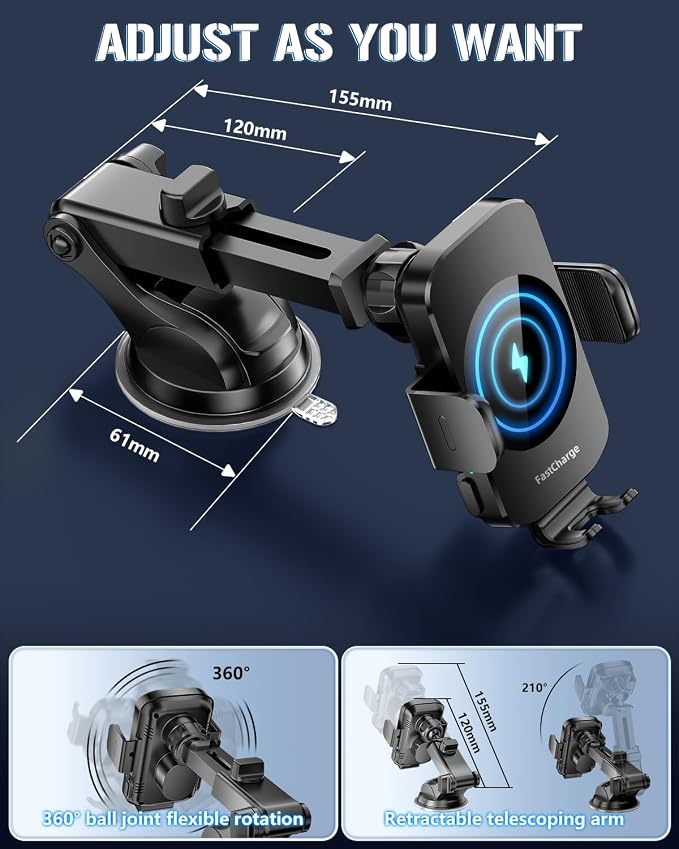 Wireless Car Charger, Fast Charging Phone Holder 3 in 1 Phone Mount Auto - Image 6