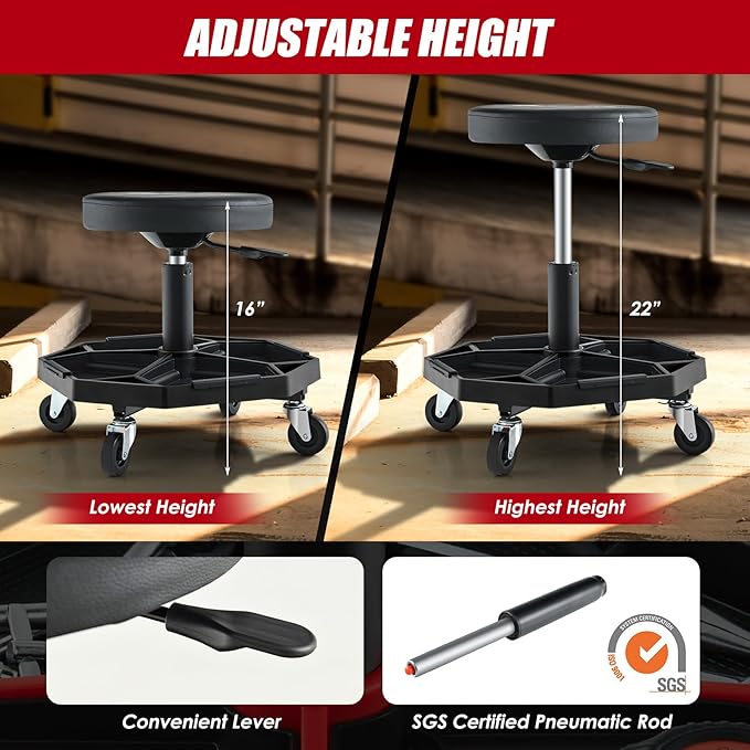 Goplus Mechanic Stool, Rolling Garage Chair - Image 4