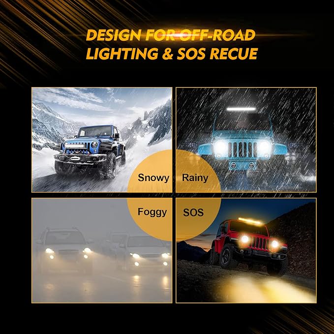 Auxbeam 20" 420W LED Light Bar w/ 2x 4" 120W Pods, Amber/White Strobe Off-Road - Image 6