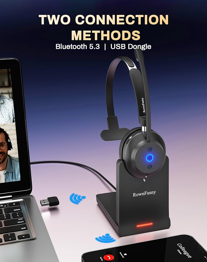 Wireless Headset with Mic for Work, Headset with Microphone for PC, Wireless - Image 2