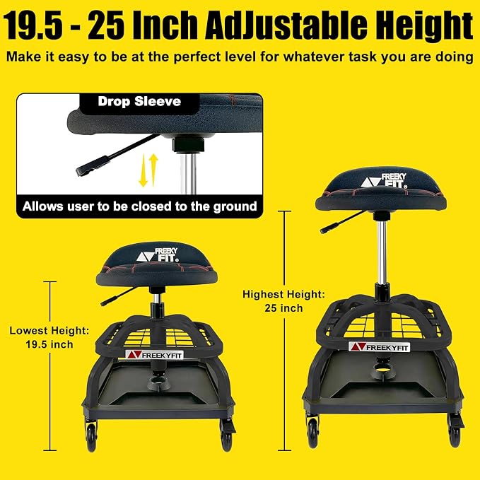 Rolling Shop Stool with Wheels, Garage Work Mechanic Stool with Backrest - Image 3