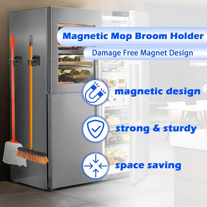 Strong Magnetic Mop Broom Holder, 2 Pack Heavy Duty Magnetic Mop Hanger - Image 2