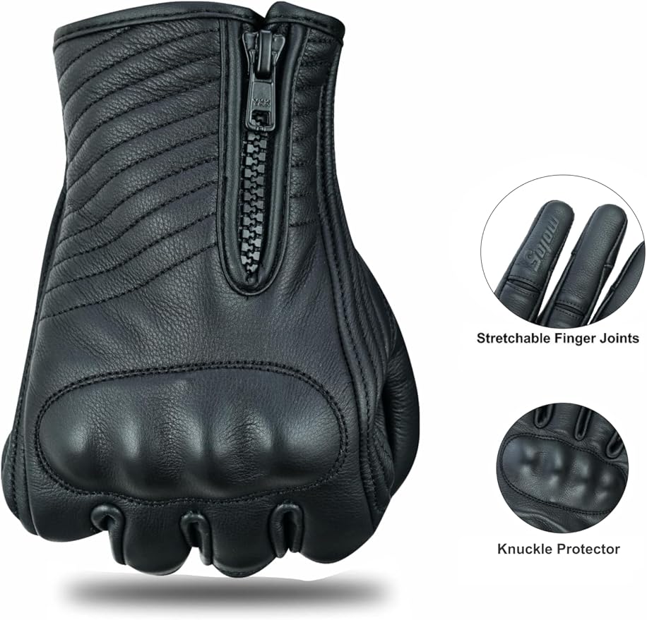 Full Finger Leather Motorcycle Gloves - Image 5