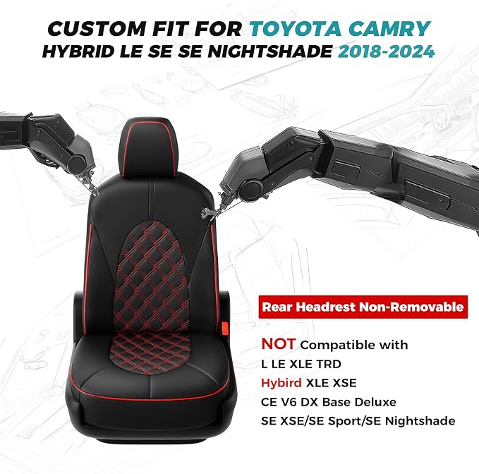 for Toyota Camry Seat Covers Hybrid LE SE 2018 2019 2020 2021 2022 2023 2024 - Image 2