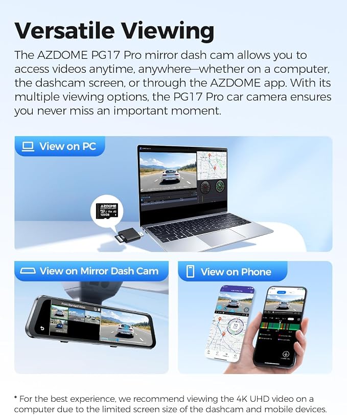 AZDOME PG17 Pro Mirror Dash Cam Front and Rear - Image 6
