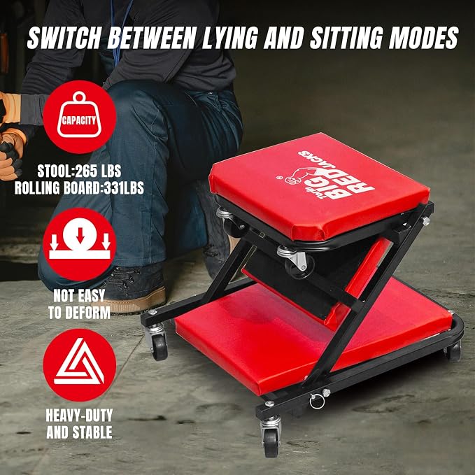 BIG RED ATR6036ZER 36" Foldable Z-Creeper Seat: 2-in-1 Garage Shop Creeper - Image 7