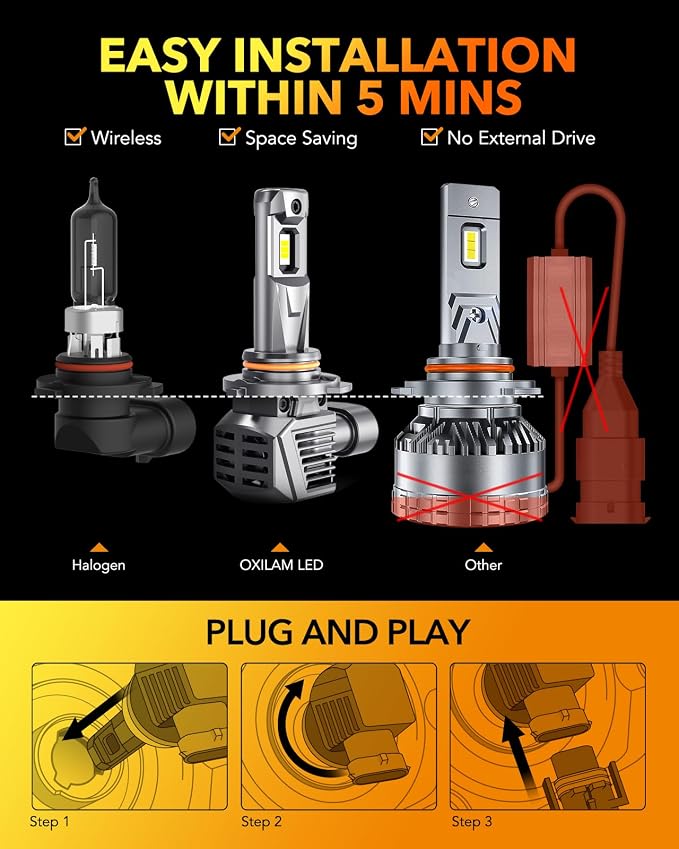 OXILAM 9005 9006 LED Bulbs, 900% High Brightness HB3 HB4 Fog Light Bulb - Image 3